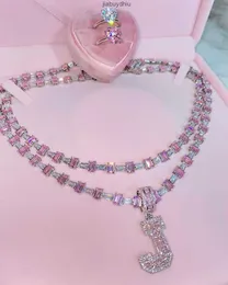 Iced Out CZ Cubic Zirconia Chains Pink Icy Custom Pendant Name Pendants Netlace Baguette Netlace for Women