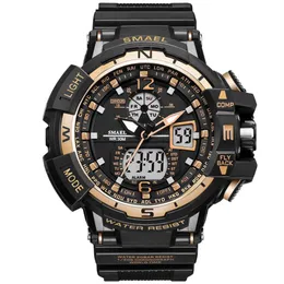 Smael Luxury Man Sport Waterproof Shock Resitant Luxury Men's Wrist Watch S Shock 1376 Digital Clock Led Mens Watches Gold252b