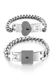 2pcs Tone Stainless Steel Lover Heart Love Lock Bracelet with Lock Key Bangles Kit Couple Gift Q07226960452