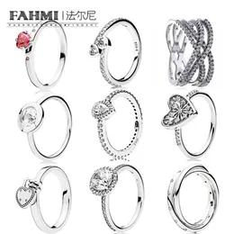 FAHMI 100% 925 Sterling Silver Jewelry Glitter Teardrop Ring Zircon Elegant Everlasting Love Ring Simple Geometric Zircon Ring311d