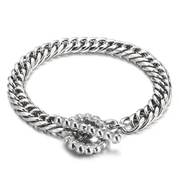 Cool Curb Link Chain Bracelet Classic Skull Skeleton OT Clasp Jewelry For Mens Women Boys Stainless Steel Bangle 8mm/9mm/10mm 7.87inch