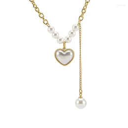Pendant Necklaces Koaem Love Heart Gold Color Charm Chokers Chain White Pearl For Women Wedding Stainless Steel Jewelry