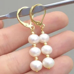 Kolczyki Dangle 7-8 mm naturalny biały okrągły okrągły Southsea Baroque Pearl 14K Gold Ear Stud Party Freshwater DIY DIY Wedding Holiday Gifts