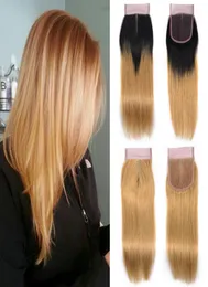 27 Honey Blonde Pure Color 1B27 Dark Root Blonde Ombre Color Natural Black Straight Closure Hair Brazilian Peruvian Malaysian H5719394