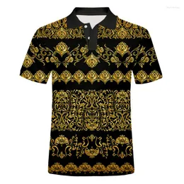 Men's Casual Shirts Luxury Royal Polo Shirt Men Short Sleeve Golden Floral Printed Baroque Summer Polos Prom Party Drop Ship