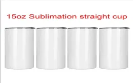 Creative 15oz Sublimation Straight Mugs Tumblers With Lid Straw Blank DIY Stainless Steel Double Water Bottles Heat Transfer FY4467662429