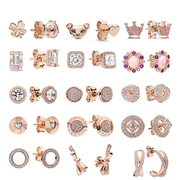 925 Silver Fit Pandora Earrings Rose Gold Retro Charm Circular Crown 패션 다목적 기질 이어링 스타일 패션 파인 귀걸이 보석