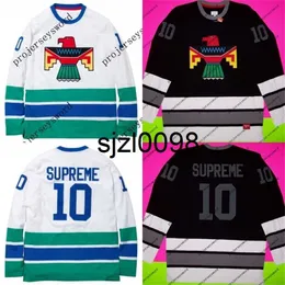 SJ98 10 Supre Hockey Jersey Pullover التطريز الكامل الكامل