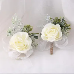 زهور الزخارف وصيفات الشرف لؤلؤة كبيرة معصم زهرة المحاكاة العروس المصنوعة يدويًا مجموعة الاحتفال بحفلات الاحتفال SW658