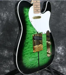 Custom Merle Haggard Tuff Dog Tele TL Green Sunburst Quilted Maple Top Electric Guitar Maple Neck Fingerboard String Thru Body 1274546