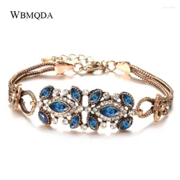 Link Bracelets Wbmqda 2023 Boho Women Blue Stone Flower Charm Antique Gold Color Ethnic Turkish Bracelet Bangles Vintage Jewelry