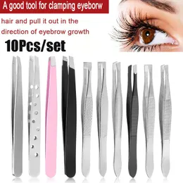 Brushes 10Pcs Eyebrow Tweezers Stainless Steel Hair Pluckers Clip Eyebrow Trimmer Eyelash Extension Clip Women Makeup Beauty Tools Gifts