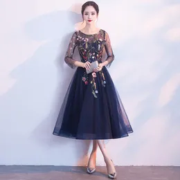 Dresses Oneck Evening Long Gowns Elegant Womens Party Dress Flower Midcalf Banquet Qipao Lady Wedding Cheongsam Retro Vestido Xsxxxl