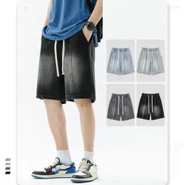Männer Jeans 2023 Koreanische Sommer Vintage Flut Marke Denim Shorts Männer Baggy Elastische Taille Mode Lose Beiläufige Streetwear Knie Männliche Hosen