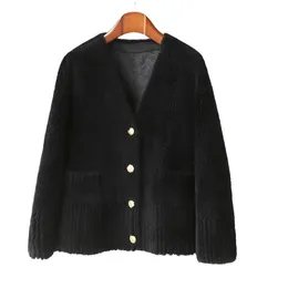 Fur Pudi Women Real Wool Fur Coat Jacket Winter Female Girl Real Sheep Shearing Parka Overcoat Ct1118