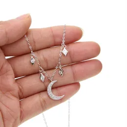 Chains delicate moon star charm CZ New fashion trendy jewelry choker necklace gift for women girl 925 Sterling silver267l