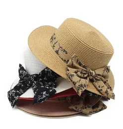 2022 Spring Summer Straw Hat with Bowknot Women Sunhat Sunhats Girls Wide Brim Hats Woman Holiday Beach Caps Fashion Flat Top hat 8514234