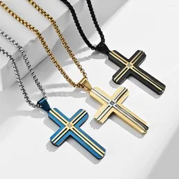 Chains Fashion Religious Titanium Steel Two-color Cross Pendant For Men Stainless Link Chain Male Necklace Boys Jewelry Gift