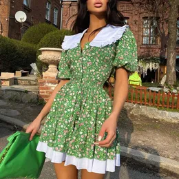 Basic Casual Dresses Fandy Lokar Summer Printed Dresses Women Fashion Slim Mini Dress Women Elegant Prairie Chic Puff Sleeve Dresses Female Ladies 230603