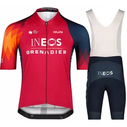 サイクリングジャージーセットMaglia Ineos glenadiersスポーツチームトレーニング衣類通気性男性半袖マロットシクリスモHombre Verano 230603