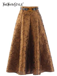 Dresses Twotwinstyle Jacquard Elegant Skirt for Women High Waist A Line Solid Minimalist Midi Skirts Female Summer Fashion Clothing 2022