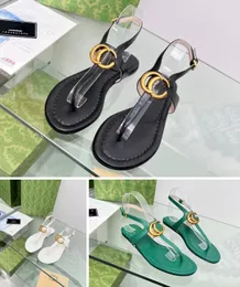 2023 Senaste sandal G family designer läder dam fiskbenssandal lyx populär sandal med platt botten rätt mönster med box 35-43