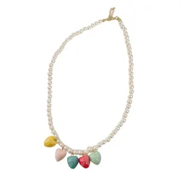 Girocollo Collana a catena con perle di perle a cuore in ceramica Leggero Dimensioni moderate per la maggior parte delle persone Accessori moda Gioielli da donna alla moda
