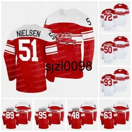 Sj98 Team Denmark 2022 Hockey Jersey Nick Olesen Peter Regin Mikkel Bodker Nicolai Meyer Mathias Bau Nicholas Jensen Oliver Larsen Jesper Jensen