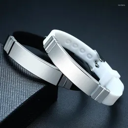 Link Bracelets Modyle 2023 Black And White Silicone Bracelet For Men Women Stainless Steel Unisex Jewelry