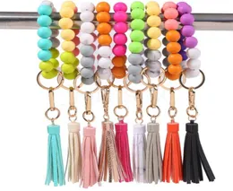 Keychain Tassel Bead String Chain Party Favor Food Grade Silicone Beads Bracelet Women Girl Key Ring Wrist Strap Bracelets Keychai1088137
