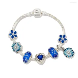 Charm Bracelets VIOVIA Drop Arrival Abalorio Beads Of Color Blue Flowers Daisy Design For Original Bracelet Gift Women B20021