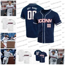 Anpassad NCAA UConn Huskies Baseball Jersey 47 Erik Stock 9 Casey Dana 44 Ben Huber 10 David Smith 8 Zach Bushling 1 Bryan Padilla