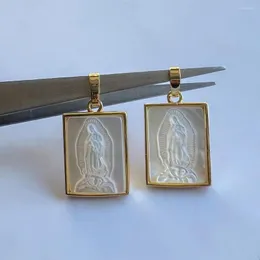 Colares com pingente 5 pçs/lote Natural Sagrado Coração Dama Da Graça Jesus Madre Pérola Concha Retângulo Virgem Maria Encantos Para Colar