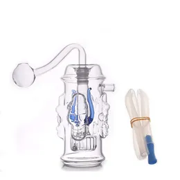 Mini Skull head Glass Hookahs Dab Rig Bongs Water Pipes matrix birdcage Percolator Oil Burner Bongs Smoking water Pipe with 10mm male glass oil burner pipe and hose