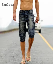 Samlona Men Demin Shorts Summer New Sexy Jean Skinny Shorts Male Punk Style Zipper Multipocket Dance Short Pants Mens Clothing7173611