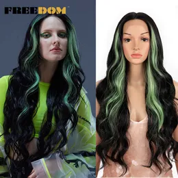 Perucas de renda sintética longa ondulado roxo verde gengibre peruca frontal de renda 13x1 parte do meio destaque perucas de cosplay para mulheres 230524