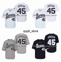 QQQ8 MENS BIRMINGHAM BARONS Джерси Майкл Джор Дэн Новичок 45 Белый серый черный 100% сшитый бейсбол Джерси