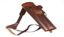 Traditional Shoulder Back Quiver Bow Leather Arrow Holder with Large Pouch Handmade Straps Belt Bag Brown3630948