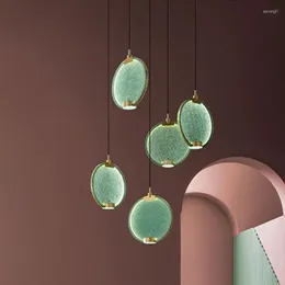 Pendant Lamps Postmodern Brass LED Lamp Fashion Green Pink Clear Chandelier Glass Round Simple Lights Restaurant Bar Stair Art Deco
