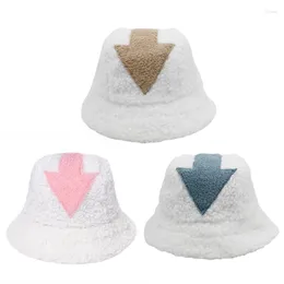 Berets Winter Warm Bucket Hat Faux Fur Arrow Symbol Printed Windproof Sunscreen Simple Design Wool Fisherman