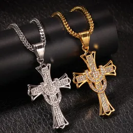 Hip Hop 5A Zirconia Cross Crystal Pendants Silver-Plate Box Chain Necklace Men Women Choker Necklaces Fashion Wedding Party Jewelr266l