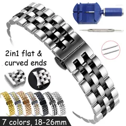 Watch Bands Flat And Curved End Band 18 19 20 21 22mm 24mm 26mm Stainless Steel Strap Butterfly Clasp Replacement Wrist Bracelet