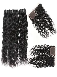 Brazilian Human Hair 4 Bundles with Closure 8A Brazilian Water Wave with 4x4 Lace Closure Wet And Wavy Human Hair Weave4454419