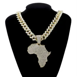 Fashion Crystal Africa Map Pendant Necklace For Women Men's Hip Hop Accessories Jewelry Necklace Choker Cuban Link Chain Gift2856