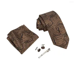 Bow Ties Ikepeibao Gold Men Paisley Striped Tie Sets Pocket Square Metal Cufflinks And Clip Black Formal Clothing Geometric Hombre