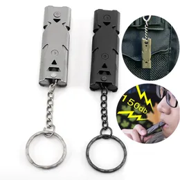 Party Favor Outdoor EDC Survival Whistle High Decibel Double Pipe Whistle Stainless Steel Alloy Keychain Cheerleading Emergency Multi Tool