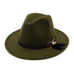 New Fashion TOP hats for men women Elegant fashion Solid felt Fedora Hat Band Wide Flat Brim Jazz Hats Stylish Trilby Panama Cap6527220
