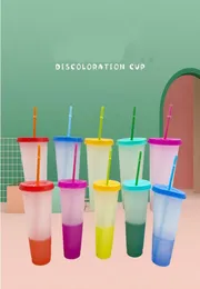 24oz Color Changing Cup Magic Plastic Drinking Tumblers with Lid and Straw Reusable Clear Colors Cold Cup Summer Beer Mugs CCA12571209062