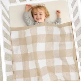 Decken Pucken Baby-Baumwolldecken gestrickt kariert Superweich geborene Mädchen Jungen Bettwäsche Sofa Korb Quilt Säugling Kinder Kinderwagen Warp Pucken 230603