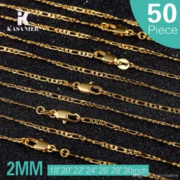 50pcs Fashion 18k Gold Color Necklace 16-30 Inches 2MM Size Woman Jewelry Fashion Figaro Necklace Women's Clothing accessorie213j